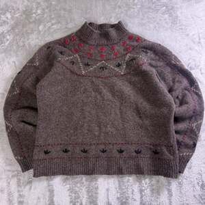 Vintage Orvis Sweater Womens Medium Brown Lambswool Fair Isle Mock Neck 90s Knit